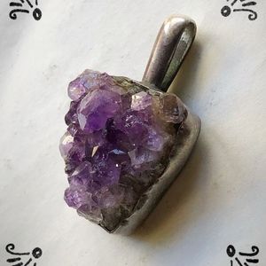 Vintage Sterling Natural Amethyst Crystal Pendant